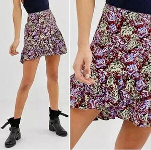 Free People Nadia Floral Ruffled Wrap Asymmetrical Mini Skirt